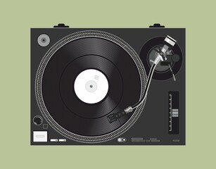 Vector DJ vinyl player. Vinyl record. Retro theme. Mk2 dj equipment. Tonearm.  Background for DJ posters.  Icon for online store. DJ- image for printing on a t-shirt. DJ image for case. LP theme.