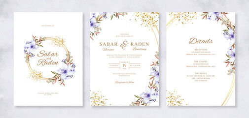 Beautiful wedding card invitation with hand painted watercolor floral