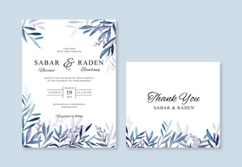 hand painted watercolor leaves for minimalist wedding invitation