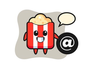 Cartoon illustration of popcorn standing beside the At symbol