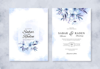 Minimalist wedding invitation with hand painted watercolor floral