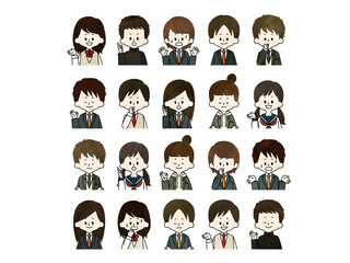 学生の表情セット-水彩
