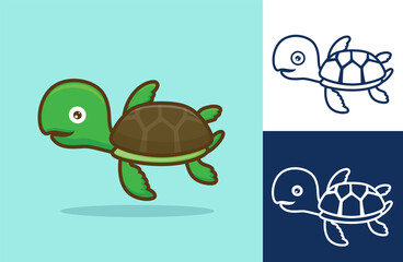 Funny turtle swimming. Flat cartoon style. Vector icon illustration