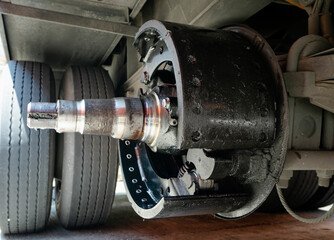 Obraz na płótnie Canvas Brake Pads of Trailer Truck for Maintenance Servicing to Change.