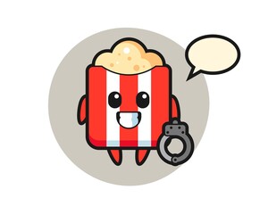 Cartoon mascot of popcorn as a police