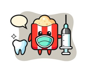 Mascot character of popcorn as a dentist