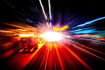 Moving forward motion blur background with light trails
