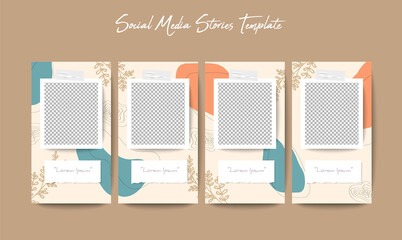 Social media stories template in grid puzzle style for brand marketing