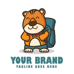 Vector illustration of cute traveling tiger, mascot logo design