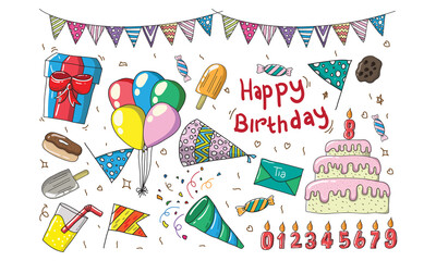 Birthday doodle vector illustration design template