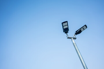 LED street light on blue sky, car park lamp