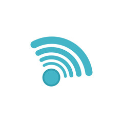 The wireless icon is in turquoise. Radio or wireless communication between devices. Flat vector illustration