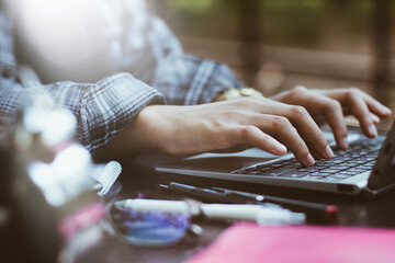 people using computer, technology working with happy.