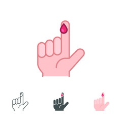 Blood on finger icons in different style. Vector people hand injured isolated symbol. Glucose, insulin test, diabetes concept. Designed in filled outline, line, flat, glyph and solid style. EPS 10