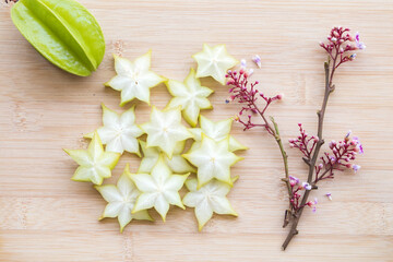 star fruits slice herbal flora of asia for health care arrangement flat lay style on background...