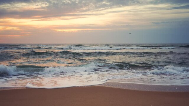 Island beach and dramatic sea sunrise, 4k video