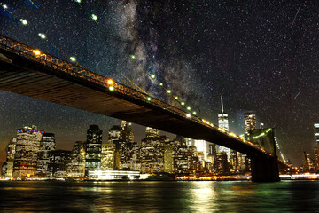 Fototapeta na wymiar ニューヨークブルックリン橋と銀河