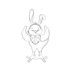 Easter chick wearing bunny ears cute animal outline