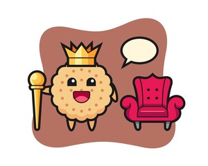 Mascot Cartoon Of Round Biscuits as a king