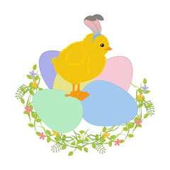 Easter chick wearing rabbit ears vector illustration