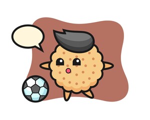 Illustration Of Round Biscuits Cartoon is playing soccer