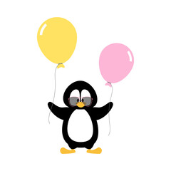 Penguin with balloons cute animal vector illustration