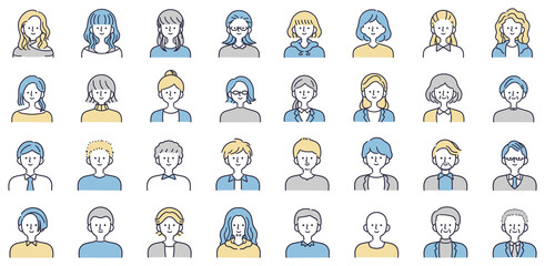 笑顔の男女セット　シンプルイラスト