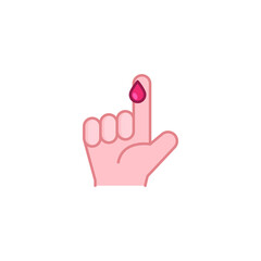 Blood on finger icon. Vector people hand injured isolated symbol. Glucose, insulin test, diabetes concept. Simple filled outline style. Sign illustration on white background. EPS 10