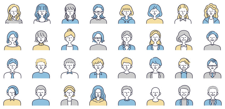 笑顔の男女セット　シンプルイラスト
