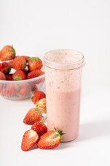 Strawberry milkshake on pure white background