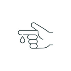 Blood on finger line icon. Vector people hand injured isolated symbol. Glucose, insulin test, diabetes concept. Simple outline style. Sign illustration on white background. EPS 10