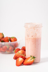 Strawberry milkshake on pure white background