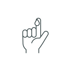 Blood on finger line icon. Vector people hand injured isolated symbol. Glucose, insulin test, diabetes concept. Simple outline style. Sign illustration on white background. EPS 10