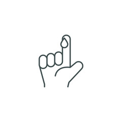 Blood on finger line icon. Vector people hand injured isolated symbol. Glucose, insulin test, diabetes concept. Simple outline style. Sign illustration on white background. EPS 10