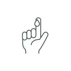 Blood on finger line icon. Vector people hand injured isolated symbol. Glucose, insulin test, diabetes concept. Simple outline style. Sign illustration on white background. EPS 10