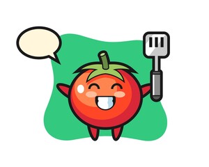 Tomatoes character illustration as a chef is cooking