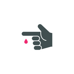 Blood on finger glyph icon. Vector people hand injured isolated symbol. Glucose, insulin test, diabetes concept. Simple solid style. Sign illustration on white background. EPS 10