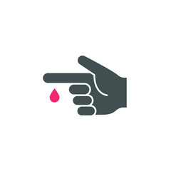 Blood on finger glyph icon. Vector people hand injured isolated symbol. Glucose, insulin test, diabetes concept. Simple solid style. Sign illustration on white background. EPS 10
