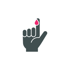 Blood on finger glyph icon. Vector people hand injured isolated symbol. Glucose, insulin test, diabetes concept. Simple solid style. Sign illustration on white background. EPS 10