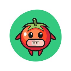 Cartoon illustration of tomatoes with tape on mouth