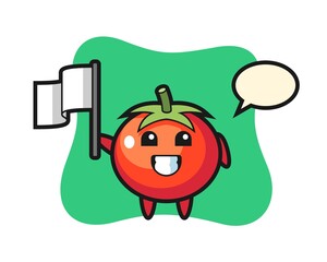 Cartoon illustration of tomatoes holding a flag