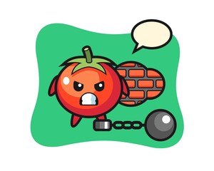 Character mascot of tomatoes as a prisoner