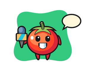 Character mascot of tomatoes as a news reporter