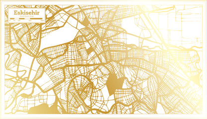 Eskisehir Turkey City Map in Retro Style in Golden Color. Outline Map.