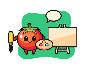 Illustration of tomatoes mascot as a painter
