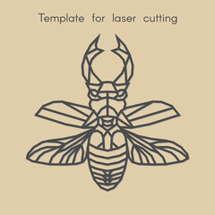 Template animal for laser cutting, tattoo. Abstract geometriс beetle deer for cut. Stencil for decorative panel of wood, metal, paper. Vector illustration.