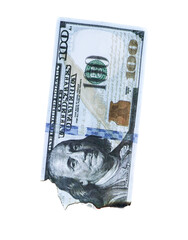 One Hundred Dollars are burning on a white