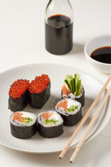 salmon maki roll & salmon caviar sushi