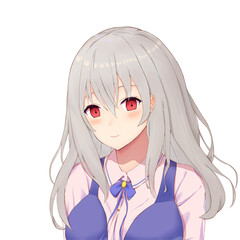 長髪の女性（ゲーム、アニメ）銀髪目の光無し Anime girl