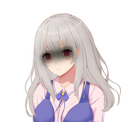 長髪の女性（ゲーム、アニメ）銀髪ホラー、ヤンデレ風Anime girl